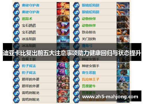 迪亚卡比复出前五大注意事项助力健康回归与状态提升