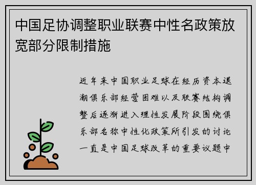 中国足协调整职业联赛中性名政策放宽部分限制措施